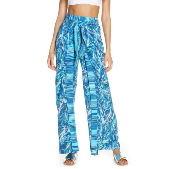 New! La Blanca Sketched Leaves Side Slit Waist Tie Cover Up Pants - Picture 1 of 6